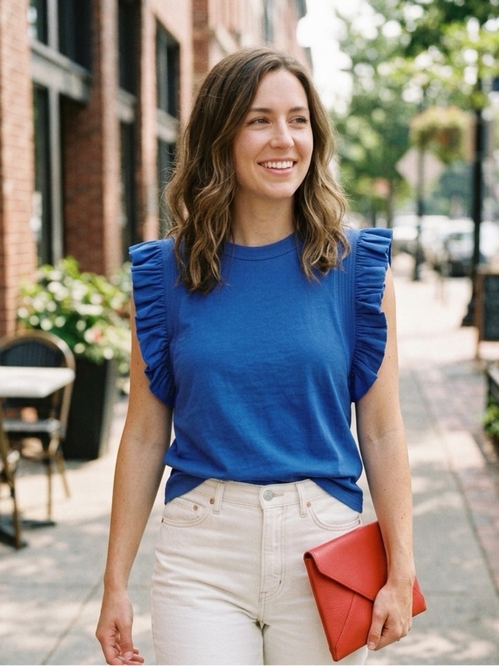 English Factory — Blue Ruffled Sleeve Women's Top